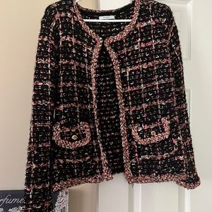 Sioni Sweater blazer woven pink gold black great used condition. Size large